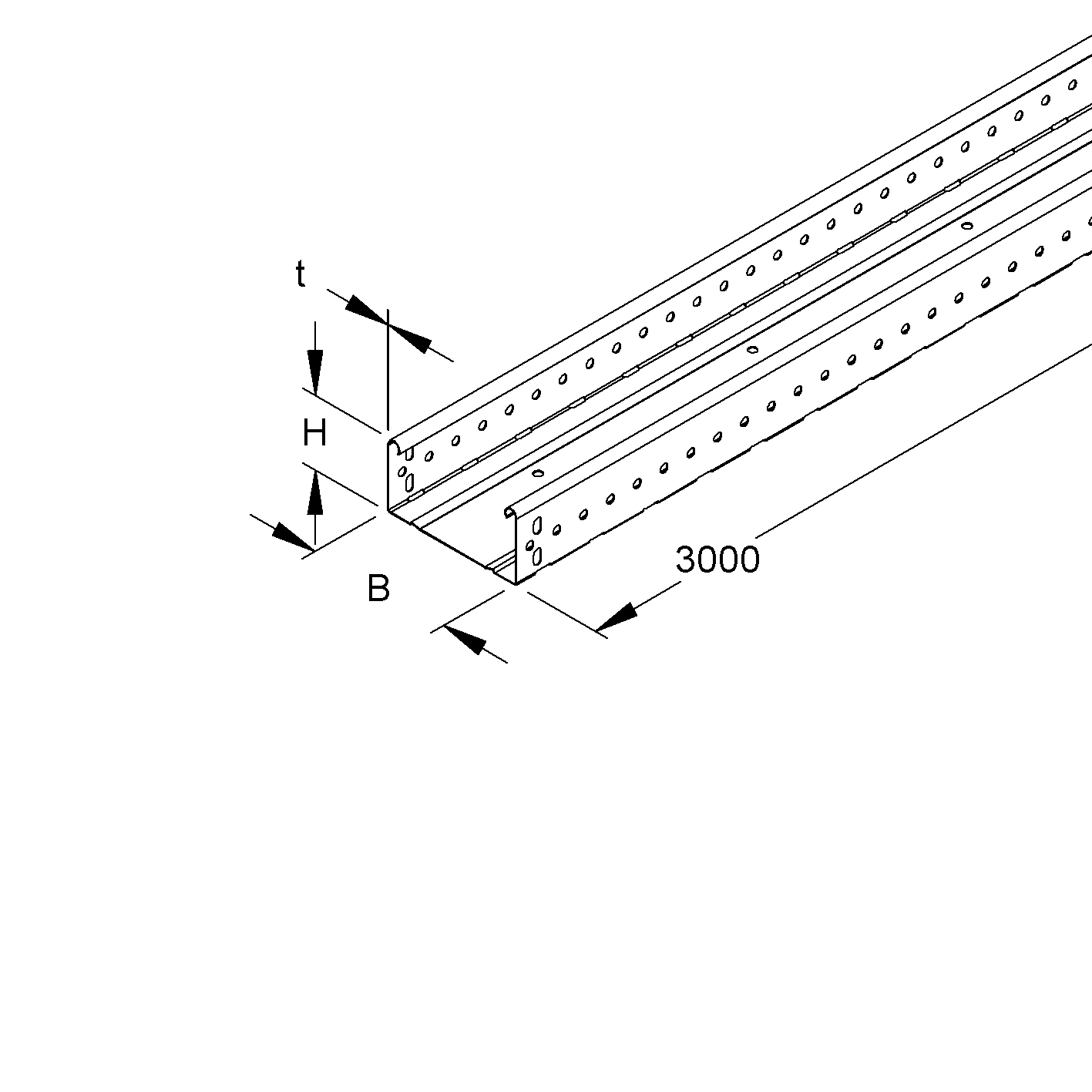 kabelgoot, 60x100x3000mm, t=0,9mm, ongeperforeerd, snelkoppeling, staal, bandverzinkt DIN EN 10346