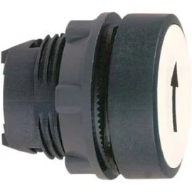 Schneider-Electric ZB5 frontelement plastic, pulsdrukknop, vlakke lens, kleur Wit, opdruk inchPIJLinch(zwart), front rond, frontring zwart