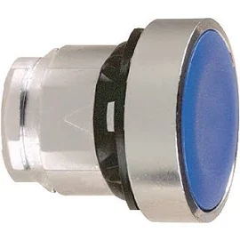 Schneider-Electric ZB4 frontelement metaal, pulsdrukknop, vlakke lens, kleur Blauw, front rond, 22,5mm inbouw, frontring chroom