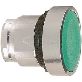 Schneider-Electric ZB4 frontelement metaal, pulsdrukknop, vlakke lens, kleur Groen, front rond, 22,5mm inbouw, frontring chroom