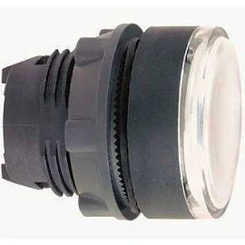 Schneider-Electric ZB5 frontelement plastic, pulsdrukknop, vlakke lens voor indicatieplaatje, kleur Wit, front rond, frontring zwart