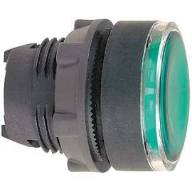 Schneider-Electric ZB5 frontelement plastic, pulsdrukknop, vlakke lens voor indicatieplaatje, kleur Groen, front rond, frontr. zwart