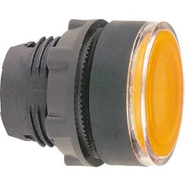 Schneider-Electric ZB5 frontelement plastic, pulsdrukknop, vlakke lens voor indicatieplaatje, kleur Geel, front rond, frontr. zwart