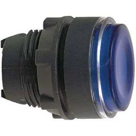 Schneider-Electric ZB5 frontelement plastic, pulsdrukknop, vlakke lens voor indicatieplaatje, kleur Blauw, front rond, frontr. zwart