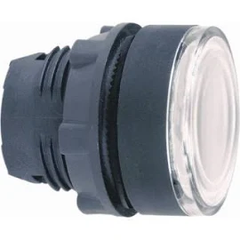 Schneider-Electric ZB5 frontelement, verlichte pulsdrukknop voor integral LED, vlakke lens, kleur Wit, front rond, frontring zwart