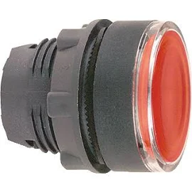 Schneider-Electric ZB5 frontelement, verlichte pulsdrukknop voor integral LED, vlakke lens, kleur Rood, front rond, frontring zwart