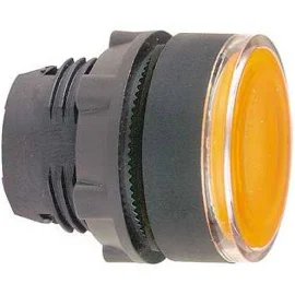 Schneider-Electric ZB5 frontelement, verlichte pulsdrukknop integral LED, vlakke lens, kleur Oranje, front rond, frontring zwart