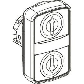 Schneider-Electric ZB4 frontelement, 2 x pulsdrukknoppen, Groen, opdruk inchIinch / Rood, opdruk inchOinch, rechthoek., metalen frontring chroom