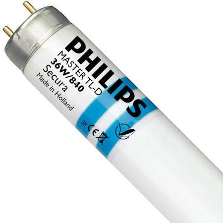 Philips Master TL-D Secura, fluor buis 36W 4000K, 80-89 (klasse 1B) G13, splinterbescherming, 15000uur, buis: 26x1213.6mm