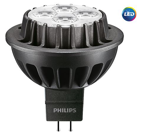 Philips Master LED, reflector, helder, dimbaar, GU5,3, 8W, 621lm, 2700K, 960mA, straling 24graden, wit, IP20, dxl 50.5x46.5mm