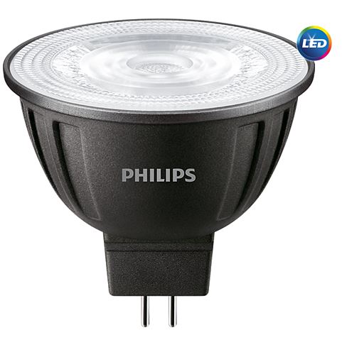 Philips Master LED, reflector, helder, dimbaar, GU5,3, 8W, 621lm, 3000K, 960mA, straling 36graden, wit, IP23, dxl 50.5x46.5mm