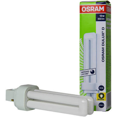 Osram compactlamp, 13W 2700K, 80-89 (klasse 1B), G24d-1 (2-pins), 900lm, levensduur: 10000u, (DxL) 11x138mm, klasse A