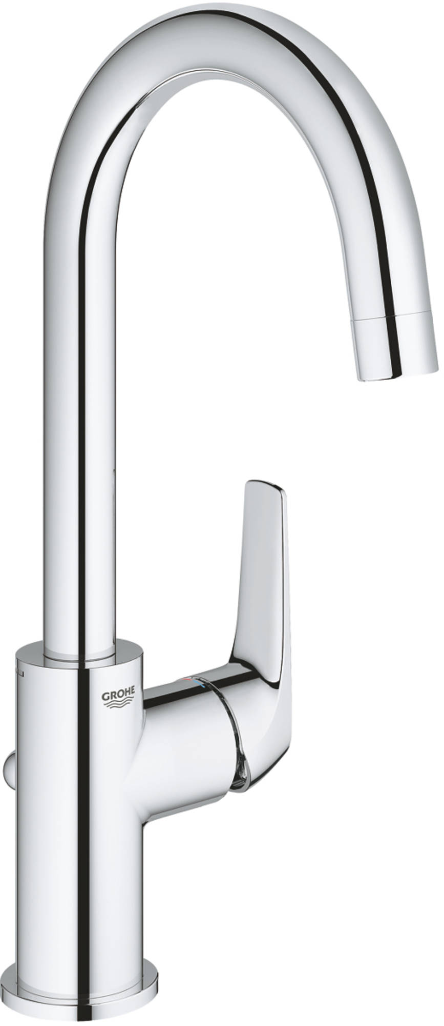 Grohe BauFlow, Wastafelmengkraan, L-size, trekwaste, eengreeps, 1-gats, 170mm hoogte, 90mm uitloop, draaibaar, chroom