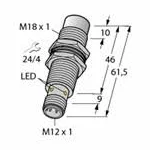 Turck, inductieve naderingsschakelaar, lengte sensor: 61.5 mm, diameter sensor: 18 mm, schakelafstand: 15 mm, PNP, steekaansluiting