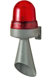 Werma Hoorn knipperlicht, max. 5000 uur, tweetraps signalering, 24V AC/DC. 98dB, wandmontage, 83mm diameter, IP65, rood/grijs.