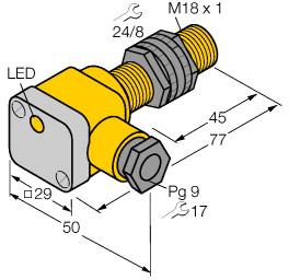 Turck BI5-P18SK-AP6X ind sensor PNP 10-30VDC NO Sn 5mm met aansluitklem 3-draads bondig