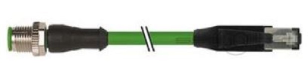 Murr M12 male 0graden / RJ45, straight, shielded, Ethernet PUR-OB 2x2x0,34 shielded green UL, CSA 5m