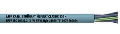 Lapp Olflex 150 flexibele voedingskabel, klasse 5, 3x1.5mm, Koper, cijfers adercodering, geel/groen, mantel pvc grijs, 100 meter