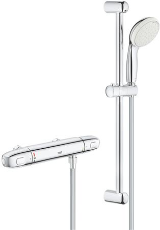 Grohe Grohtherm 1000, Douchethermostaat, met doucheset, wand, tweegreeps, 2-gats, 120mm hart, chroom