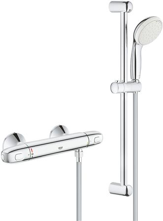 Grohe Grohtherm 1000, Douchethermostaat, met doucheset, wand, tweegreeps, 2-gats, 150mm hart, met koppelingen, chroom