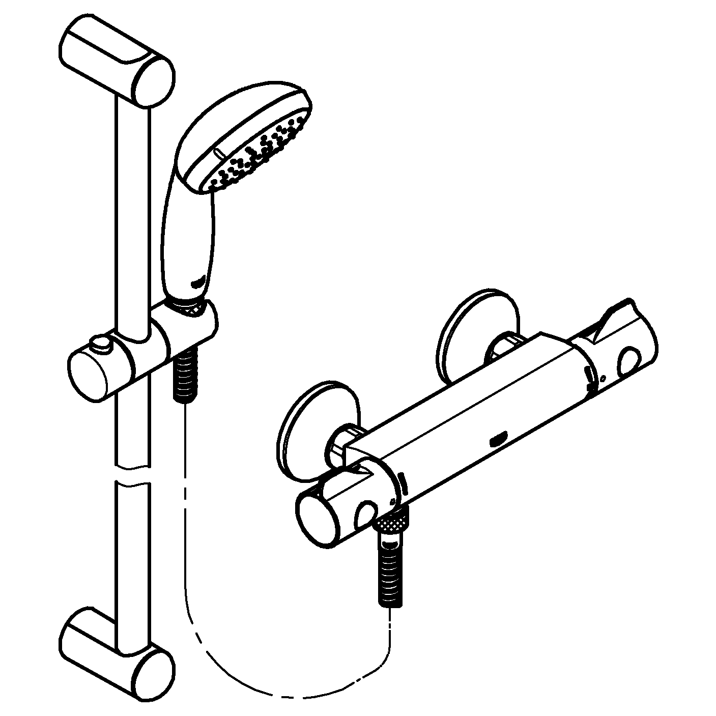 Grohe Grohtherm 800, Douchethermostaat, met doucheset, wand, tweegreeps, 2-gats, 150mm hart, 900mm glijstang, chroom