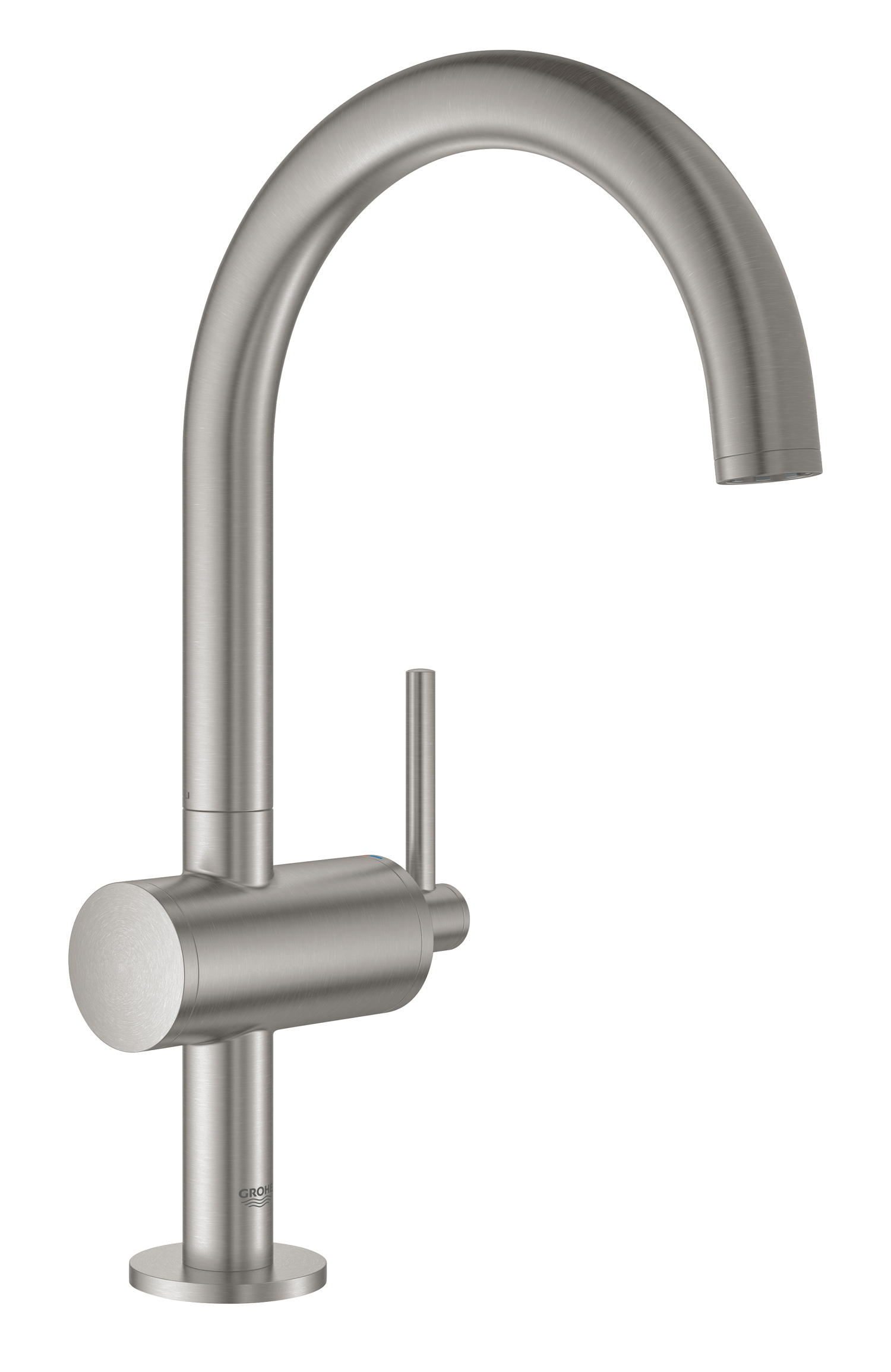 Grohe Atrio New, Wastafelmengkraan, L-size, PO waste, eengreeps, 1-gats, 302mm hoogte, 166mm uitloop, draaibaar, supersteel