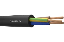 Draka VMvL Eca 3G2,5mm2 mantelleiding, soepel, iso. PVC, kleurcodes, ge/gn ader, dia. 9.9mm, mantel PVC, rond, zwart, ring 100meter