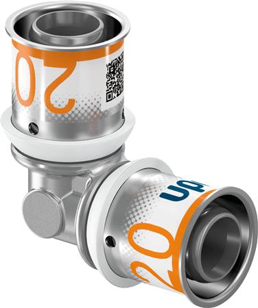 Uponor S-press, fitting, knie, 1-delig, hoek 90graden, aansluiting 1: 20mm persmof, aansluiting 2: 20mm persmof